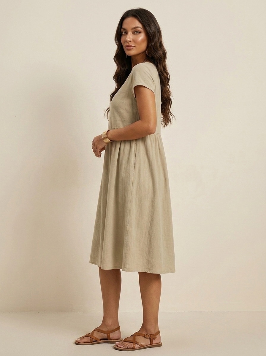 Casual midi jurk met zakken en korte mouwen