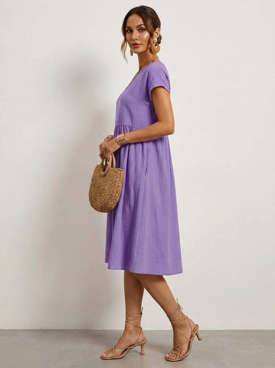 Casual midi jurk met zakken en korte mouwen
