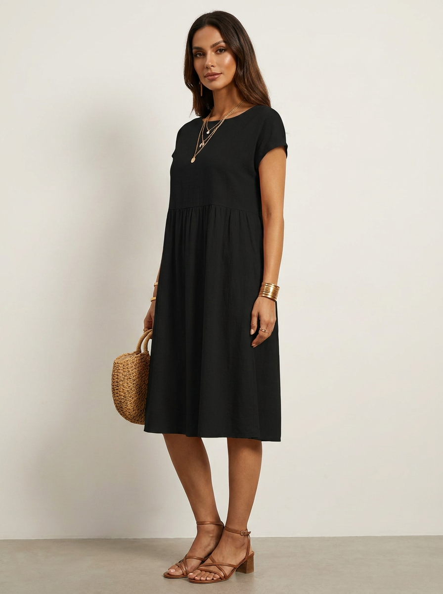 Casual midi jurk met zakken en korte mouwen