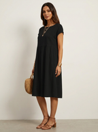 Casual midi jurk met zakken en korte mouwen