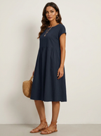 Casual midi jurk met zakken en korte mouwen