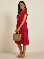 Casual midi jurk met zakken en korte mouwen