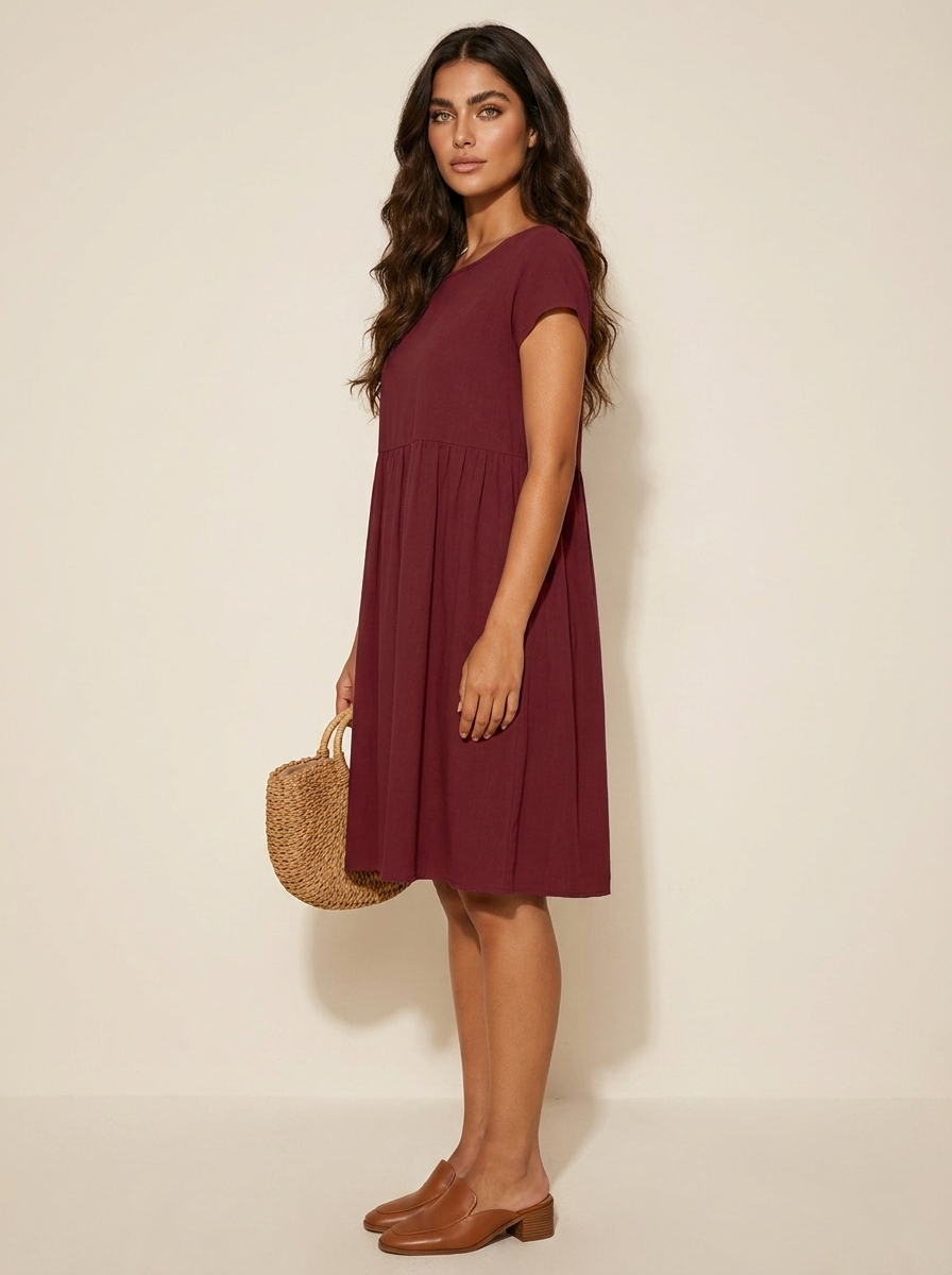 Casual midi jurk met zakken en korte mouwen