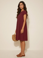 Casual midi jurk met zakken en korte mouwen