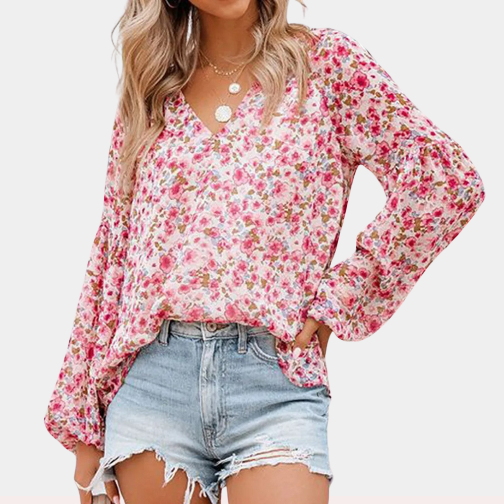 Chiffon blouse met bloemenprint en V-hals voor dames