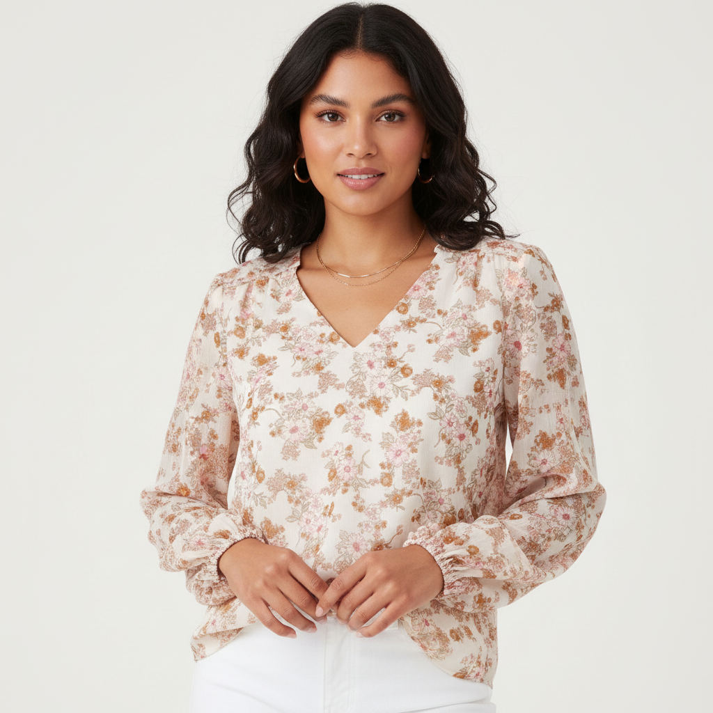 Chiffon blouse met bloemenprint en V-hals voor dames