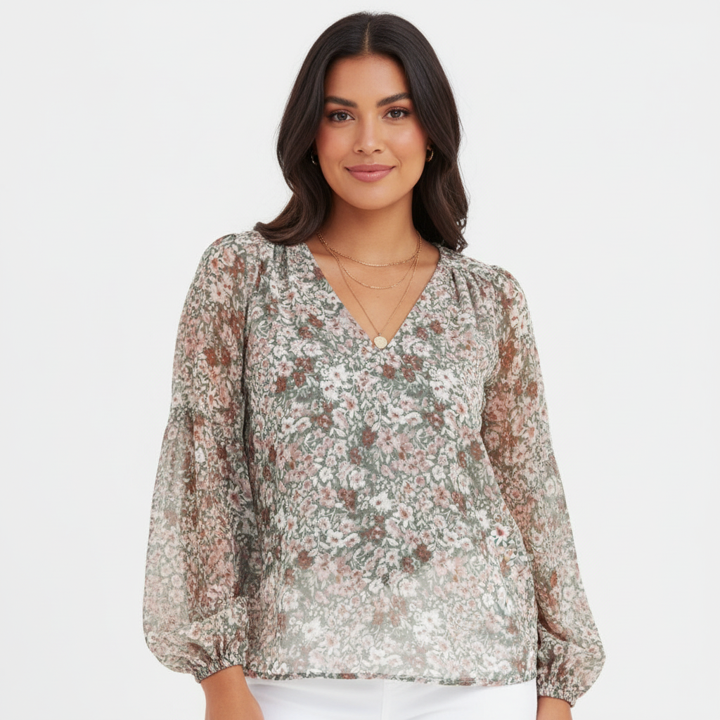 Chiffon blouse met bloemenprint en V-hals voor dames