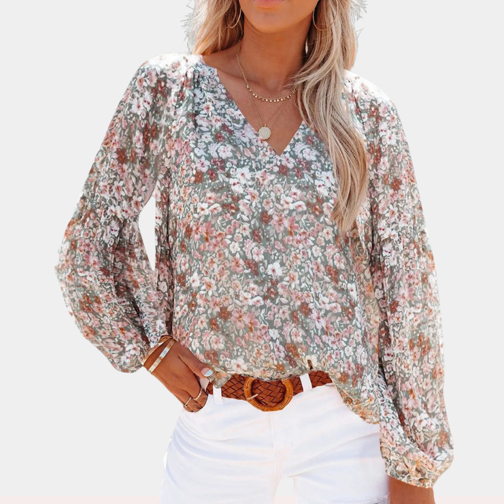 Chiffon blouse met bloemenprint en V-hals voor dames