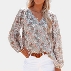 Chiffon blouse met bloemenprint en V-hals voor dames