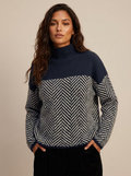 Coltrui met tweekleurig patroon en lange mouwen voor dames in marineblauw