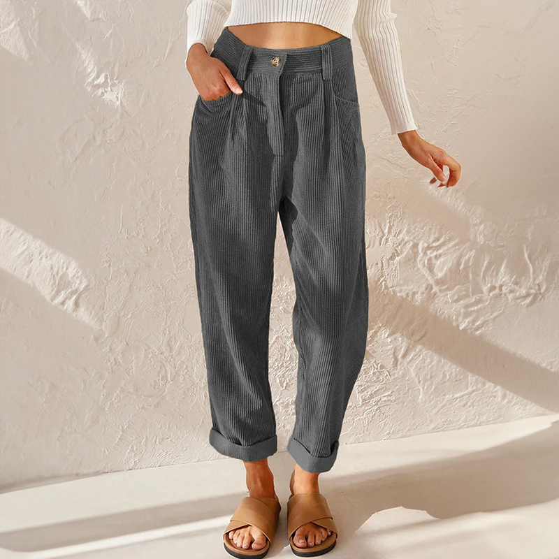 Corduroy broek met hoge taille en rechte pijpen in grijs