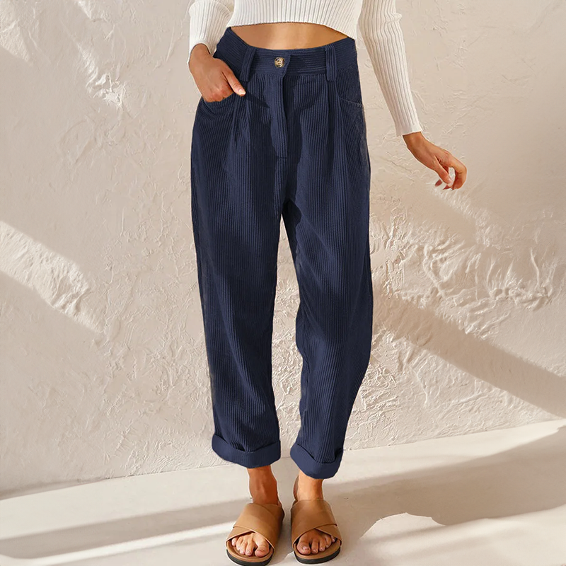 Corduroy broek met hoge taille en rechte pijpen in blauw