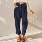 Corduroy broek met hoge taille en rechte pijpen in blauw