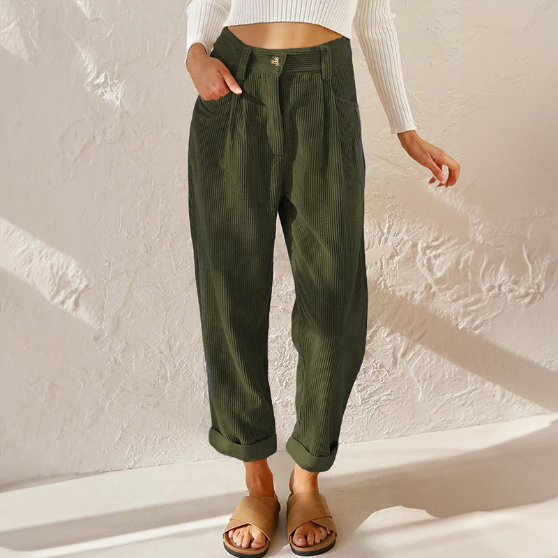 Corduroy broek met hoge taille en rechte pijpen in groen