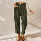 Corduroy broek met hoge taille en rechte pijpen in groen