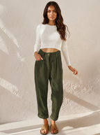 Corduroy broek met hoge taille en rechte pijpen