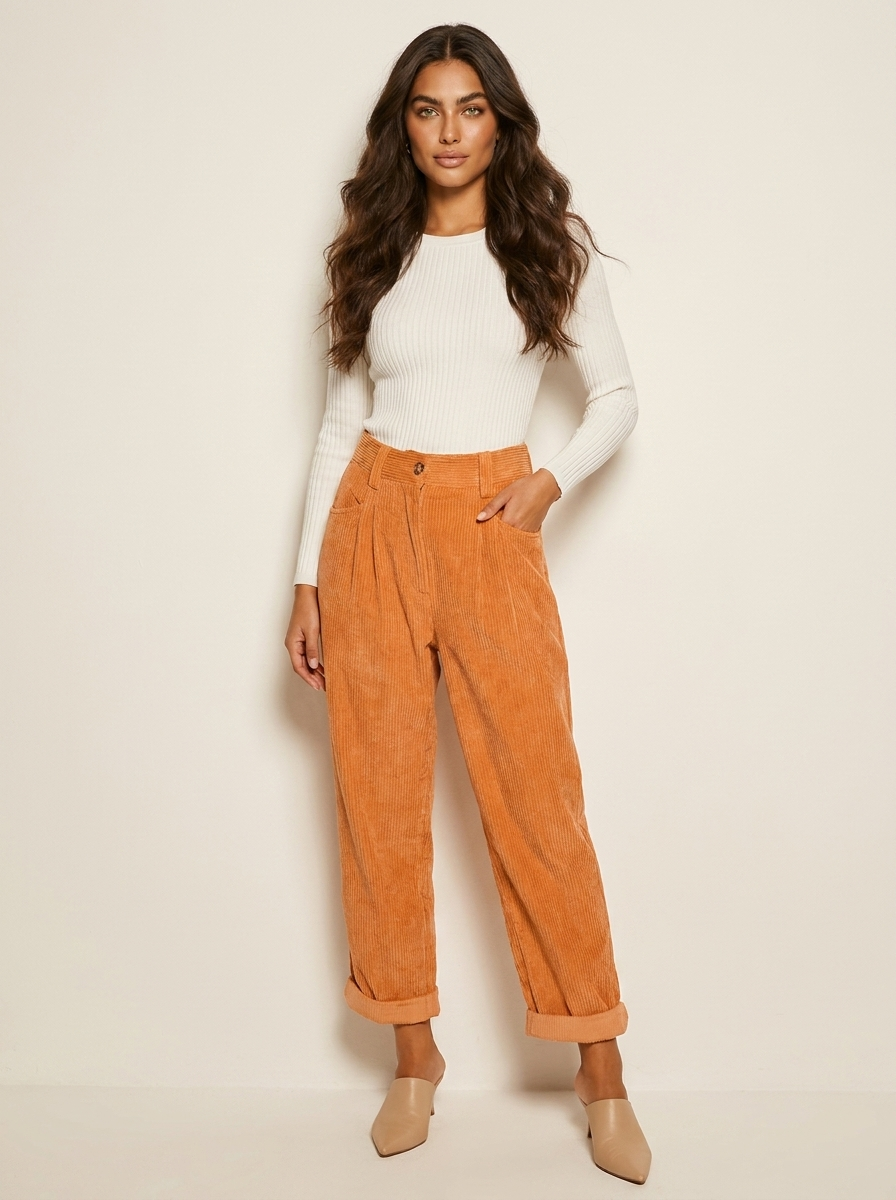 Corduroy broek met hoge taille en rechte pijpen