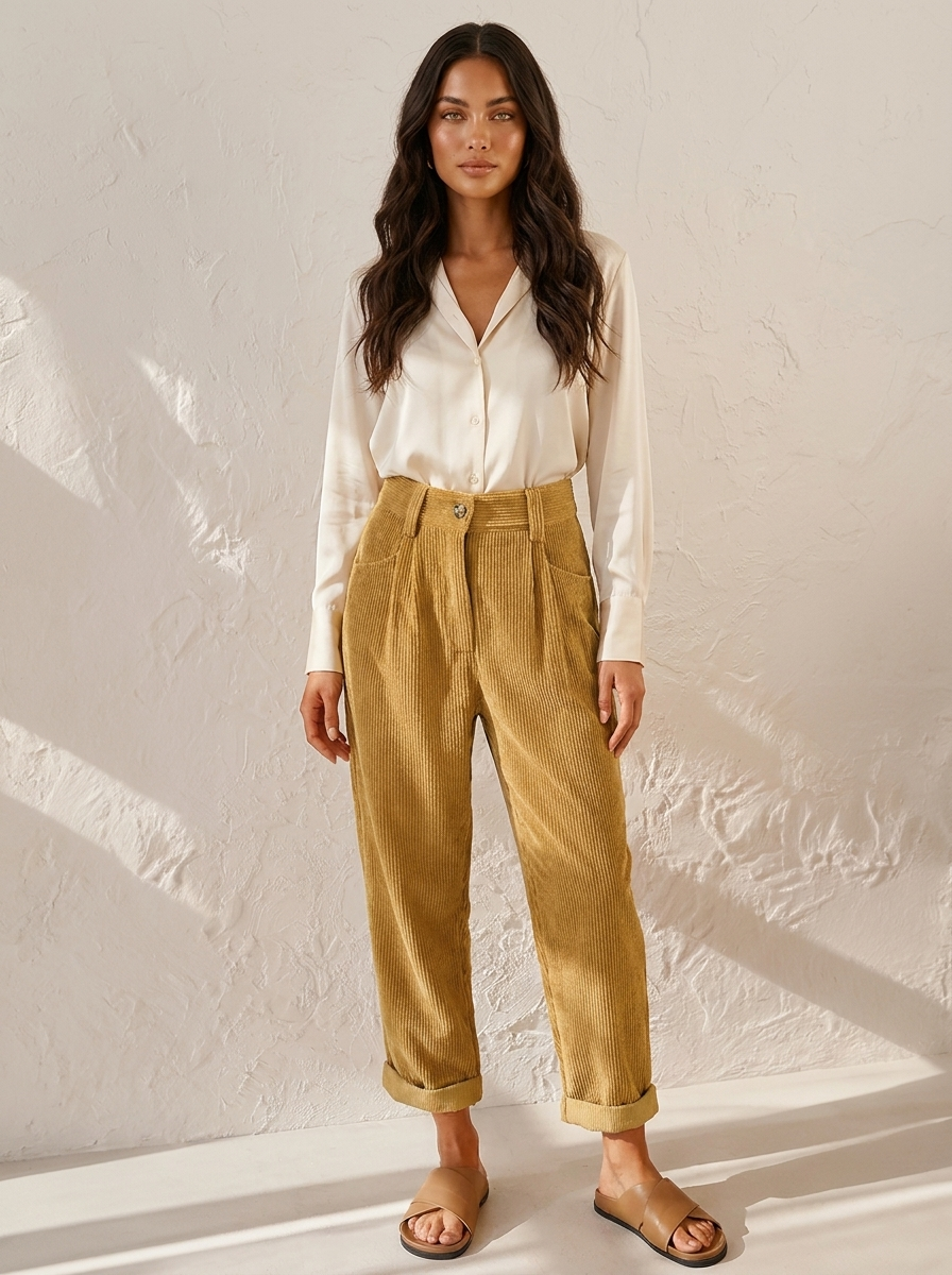 Corduroy broek met hoge taille en rechte pijpen