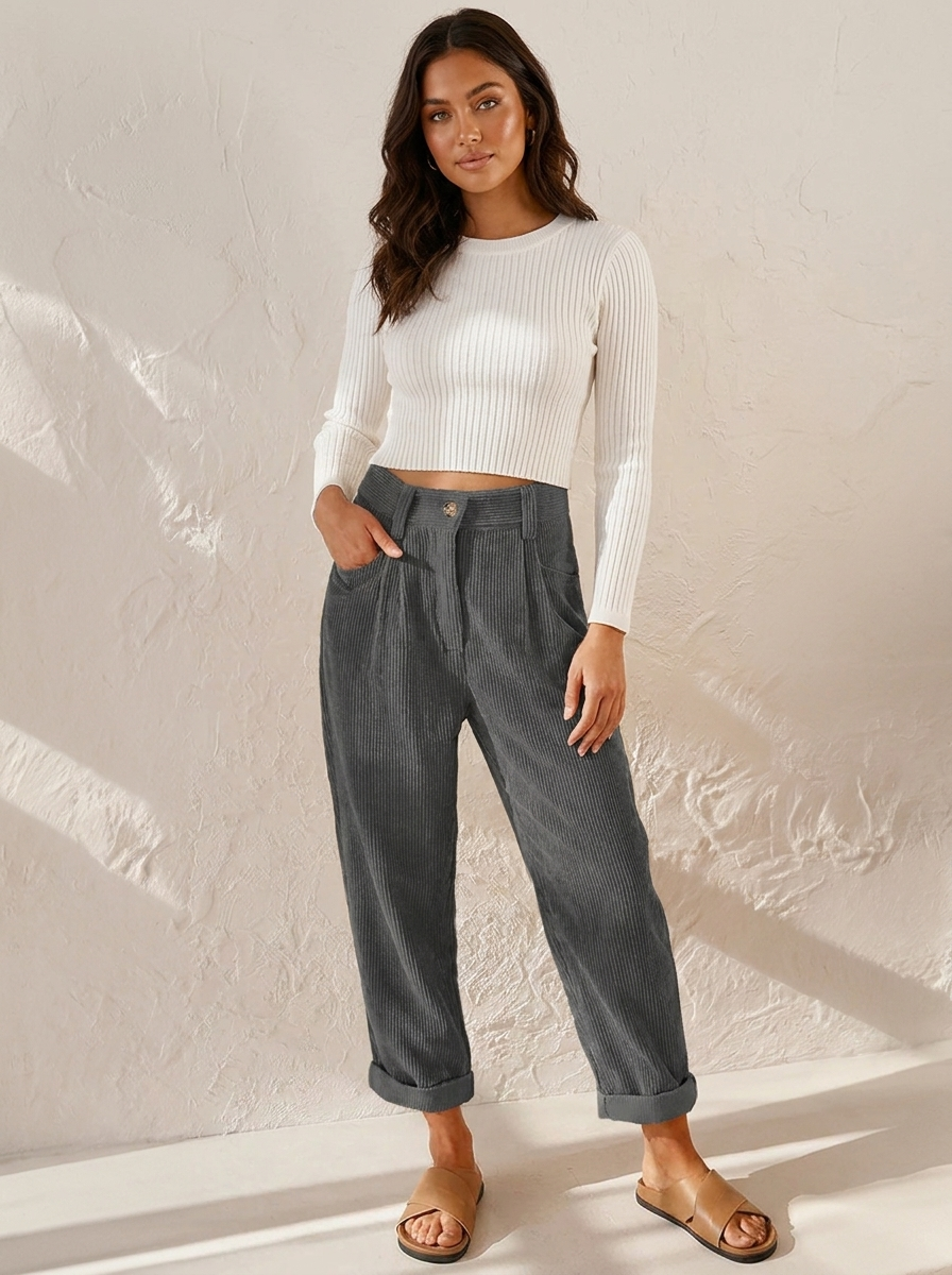 Corduroy broek met hoge taille en rechte pijpen