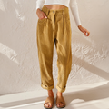 Corduroy broek met hoge taille en rechte pijpen in geel