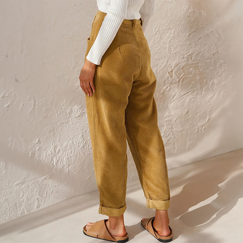 Corduroy broek met hoge taille en rechte pijpen