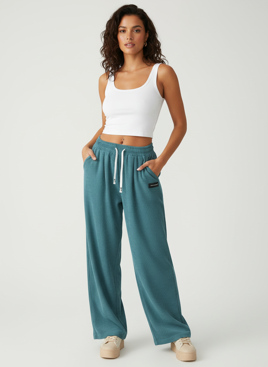 Corduroy jogger met elastische tailleband voor dames in blauw