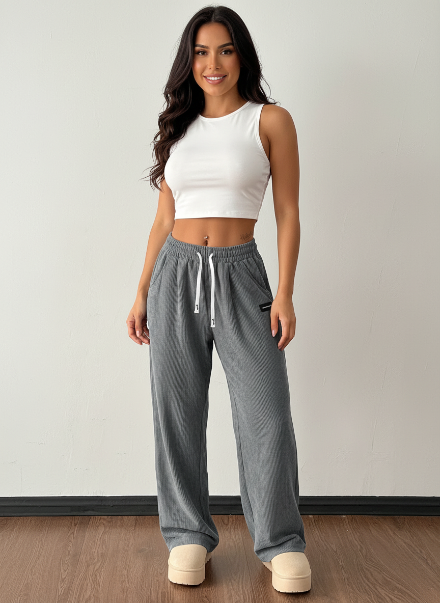 Corduroy jogger met elastische tailleband voor dames in grijs
