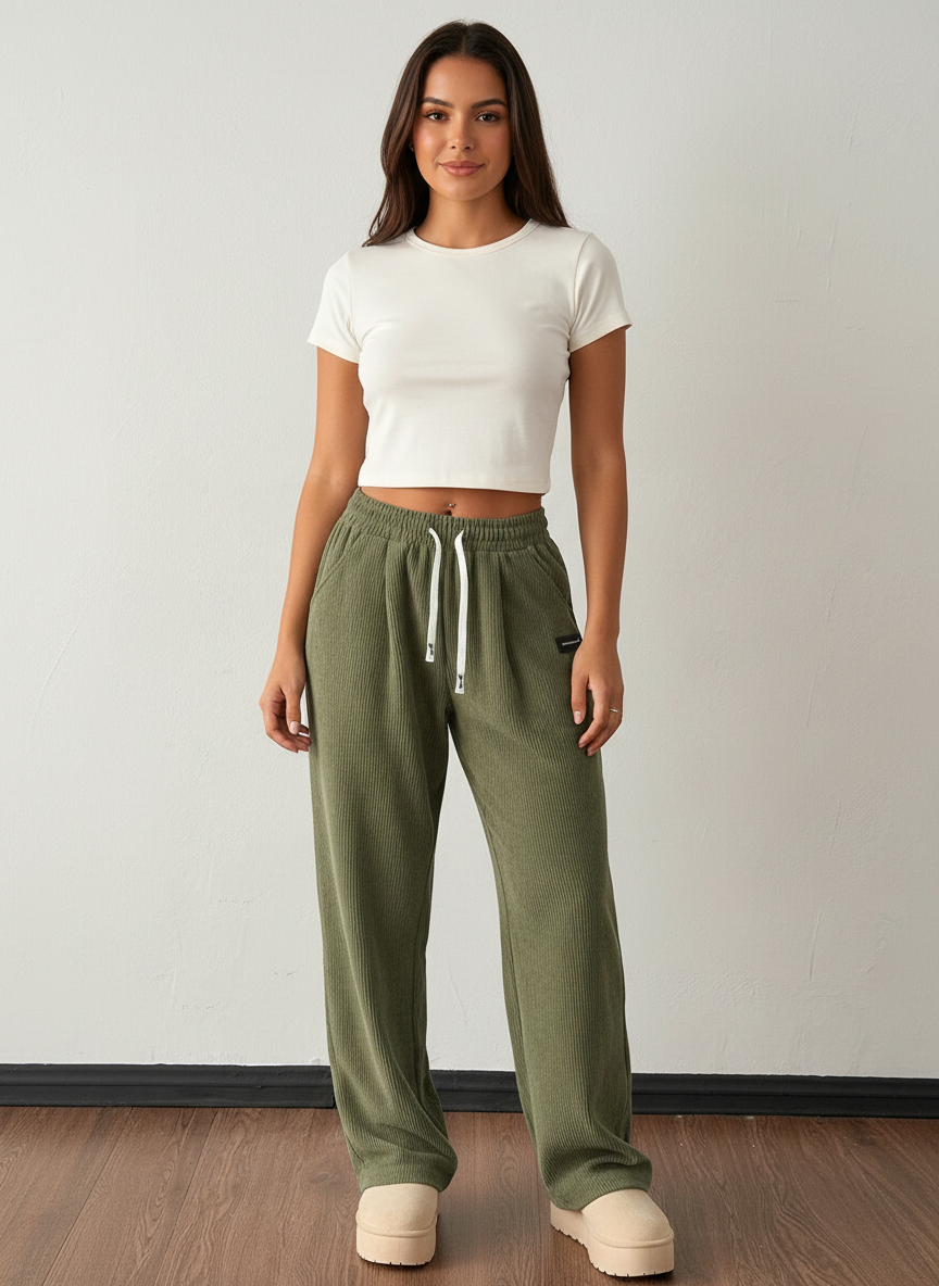 Corduroy jogger met elastische tailleband voor dames in groen