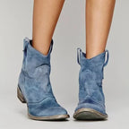 Cowboy enkellaarsjes met blokhak voor dames in blauw