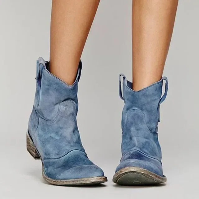 Cowboy enkellaarsjes met blokhak voor dames in blauw