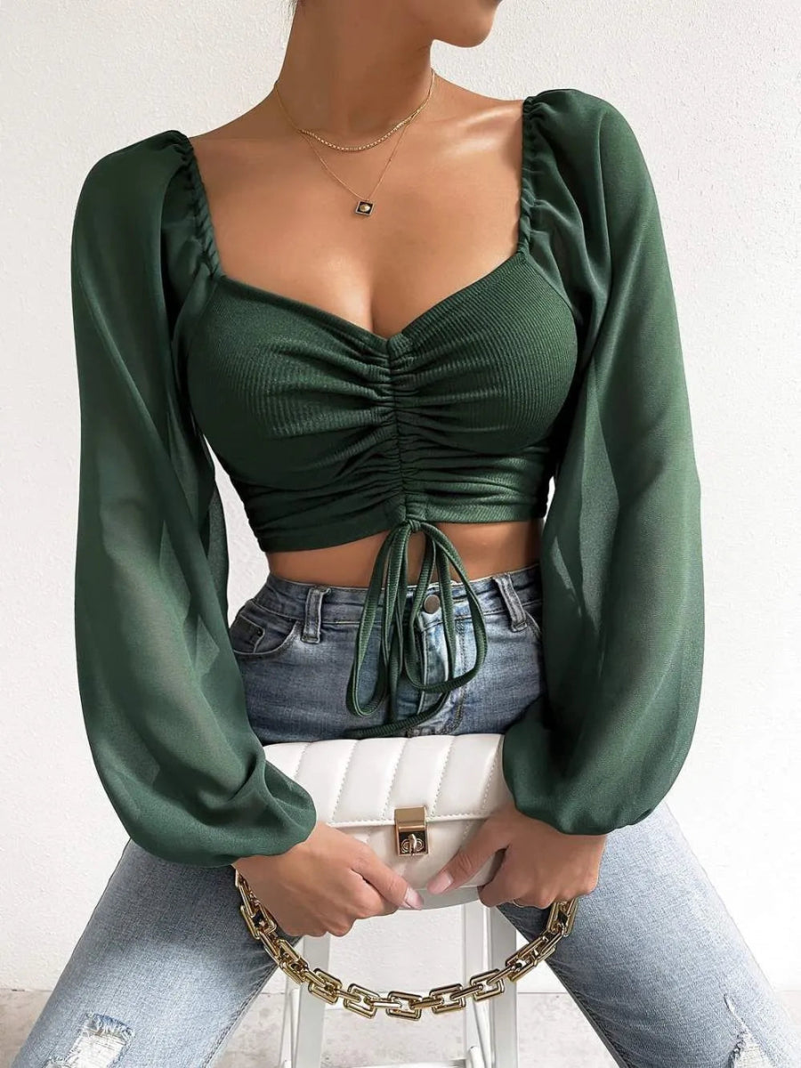 Crop top met pofmouwen en plooidetail voor dames