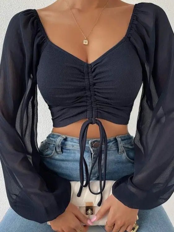 Crop top met pofmouwen en plooidetail voor dames