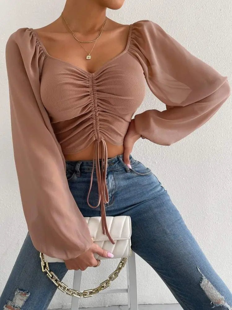 Crop top met pofmouwen en plooidetail voor dames