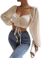 Crop top met pofmouwen en plooidetail voor dames
