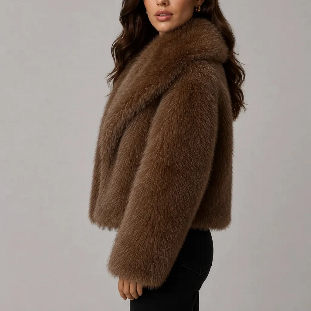 Cropped jasje met imitatiebont en oversized kraag voor dames