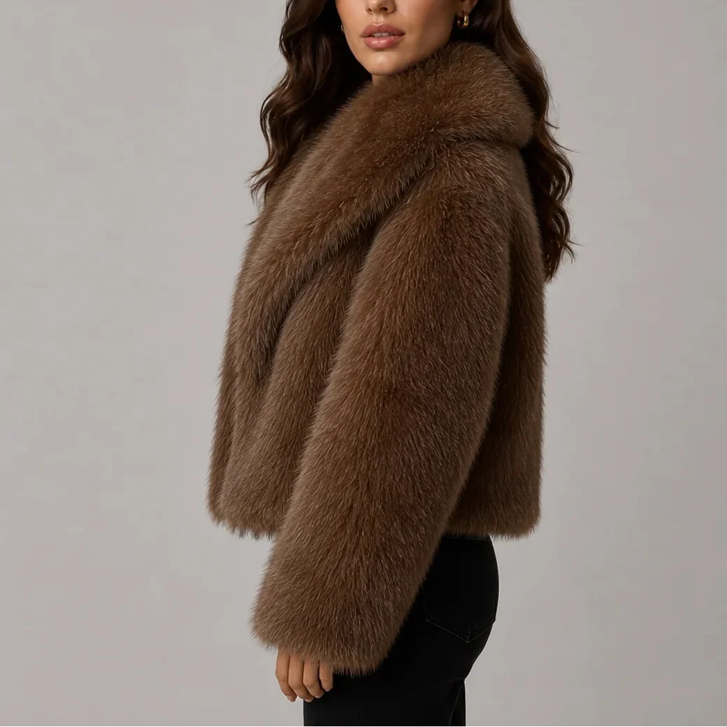 Cropped jasje met imitatiebont en oversized kraag voor dames