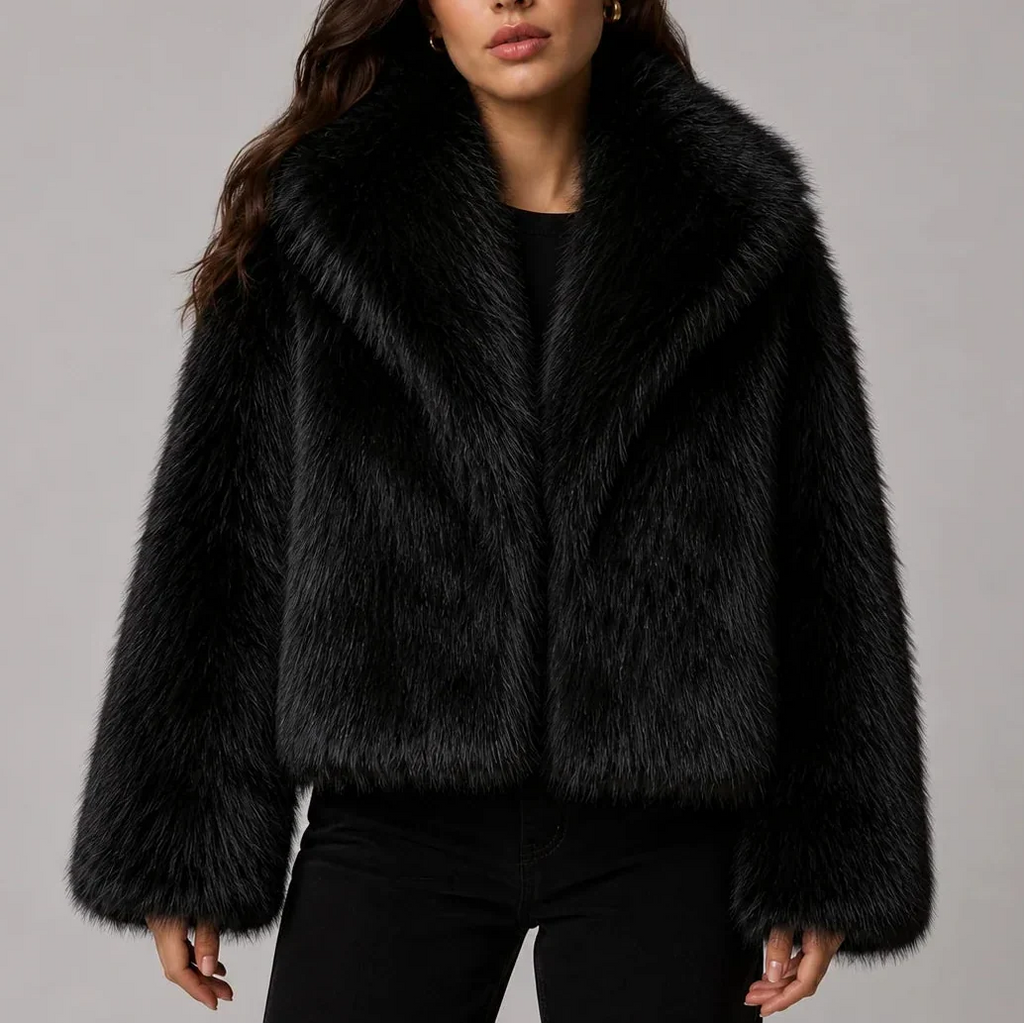 Cropped jasje met imitatiebont en oversized kraag voor dames in zwart