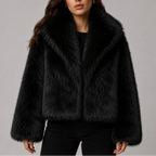 Cropped jasje met imitatiebont en oversized kraag voor dames in zwart