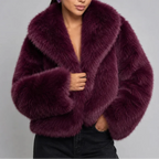 Cropped jasje met imitatiebont en oversized kraag voor dames in paars