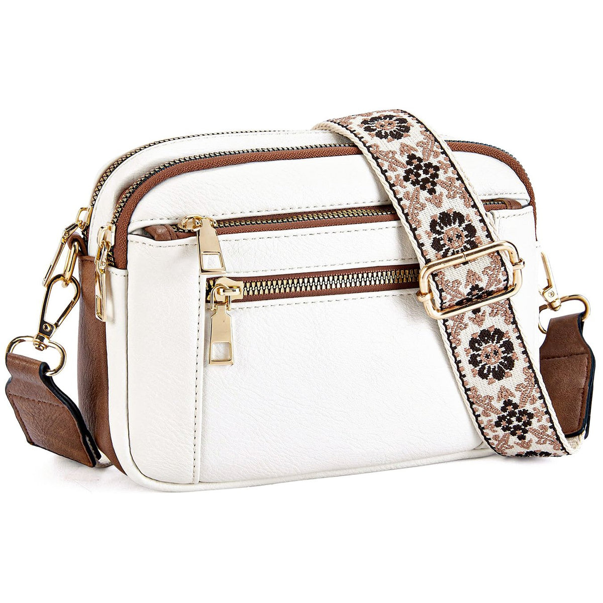 Crossbody tas van kunstleer met meerdere vakken voor dames in beige