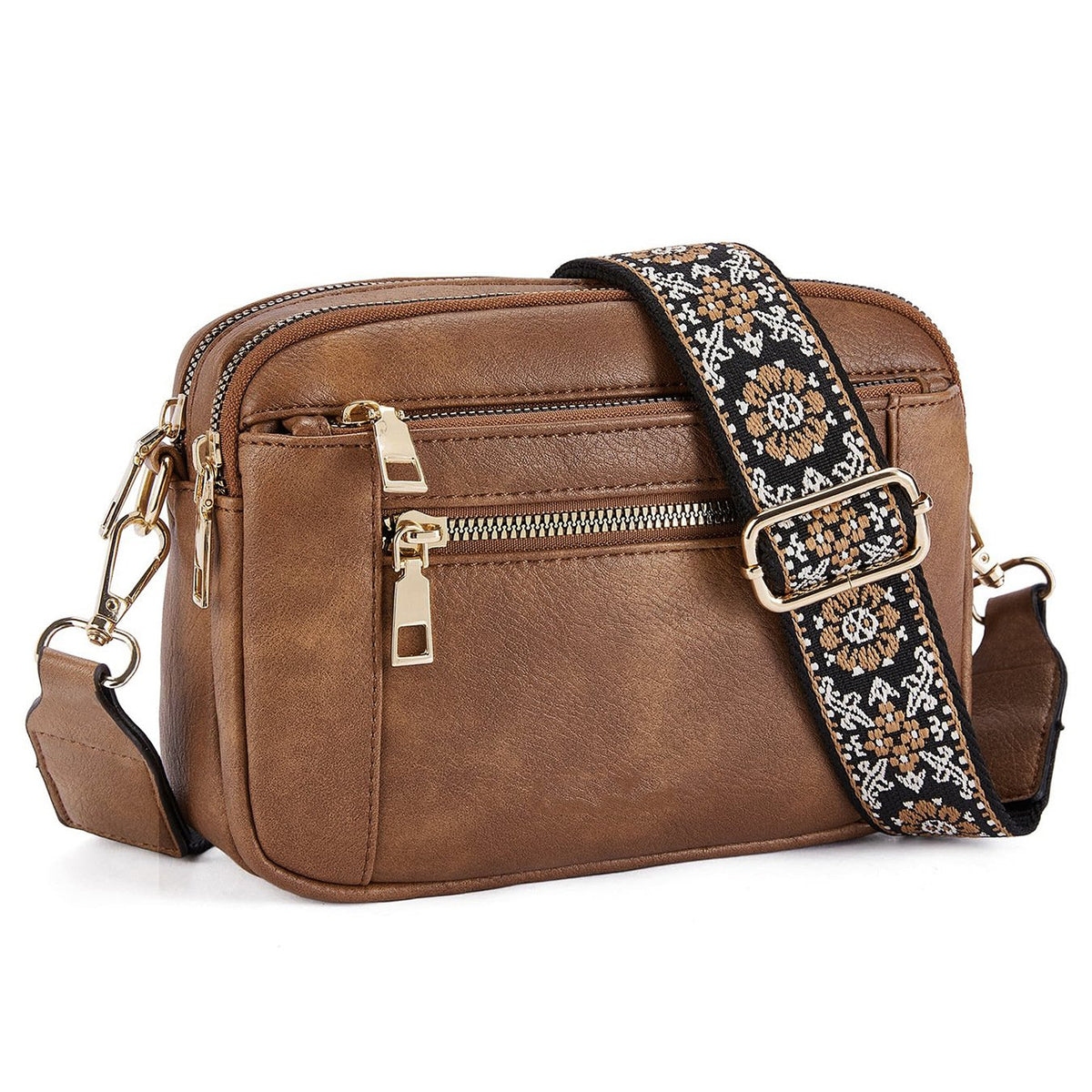 Crossbody tas van kunstleer met meerdere vakken voor dames in bruin