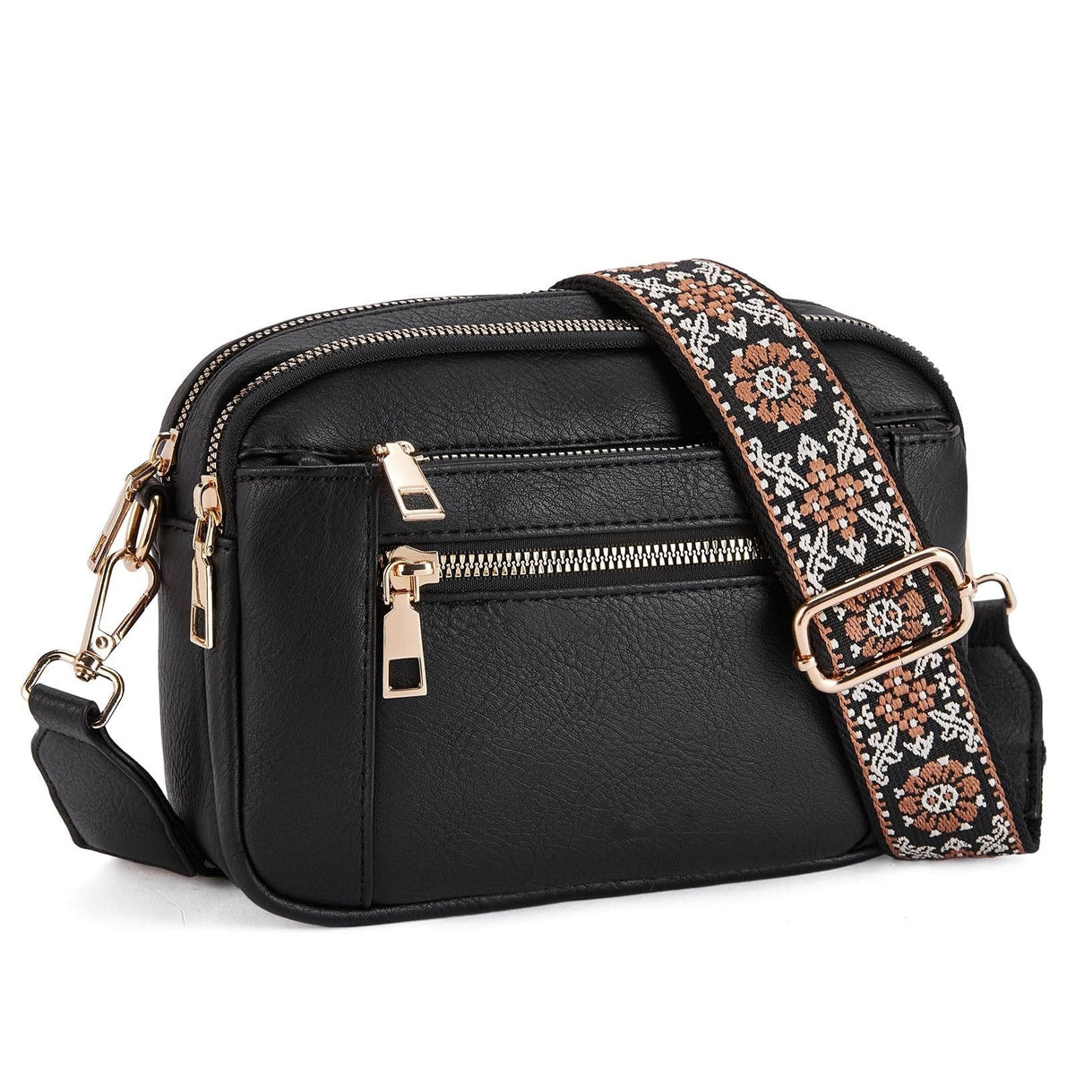 Crossbody tas van kunstleer met meerdere vakken voor dames in zwart