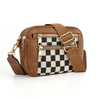 Crossbodytas met decoratieve schouderband voor dames in bruin geblokt