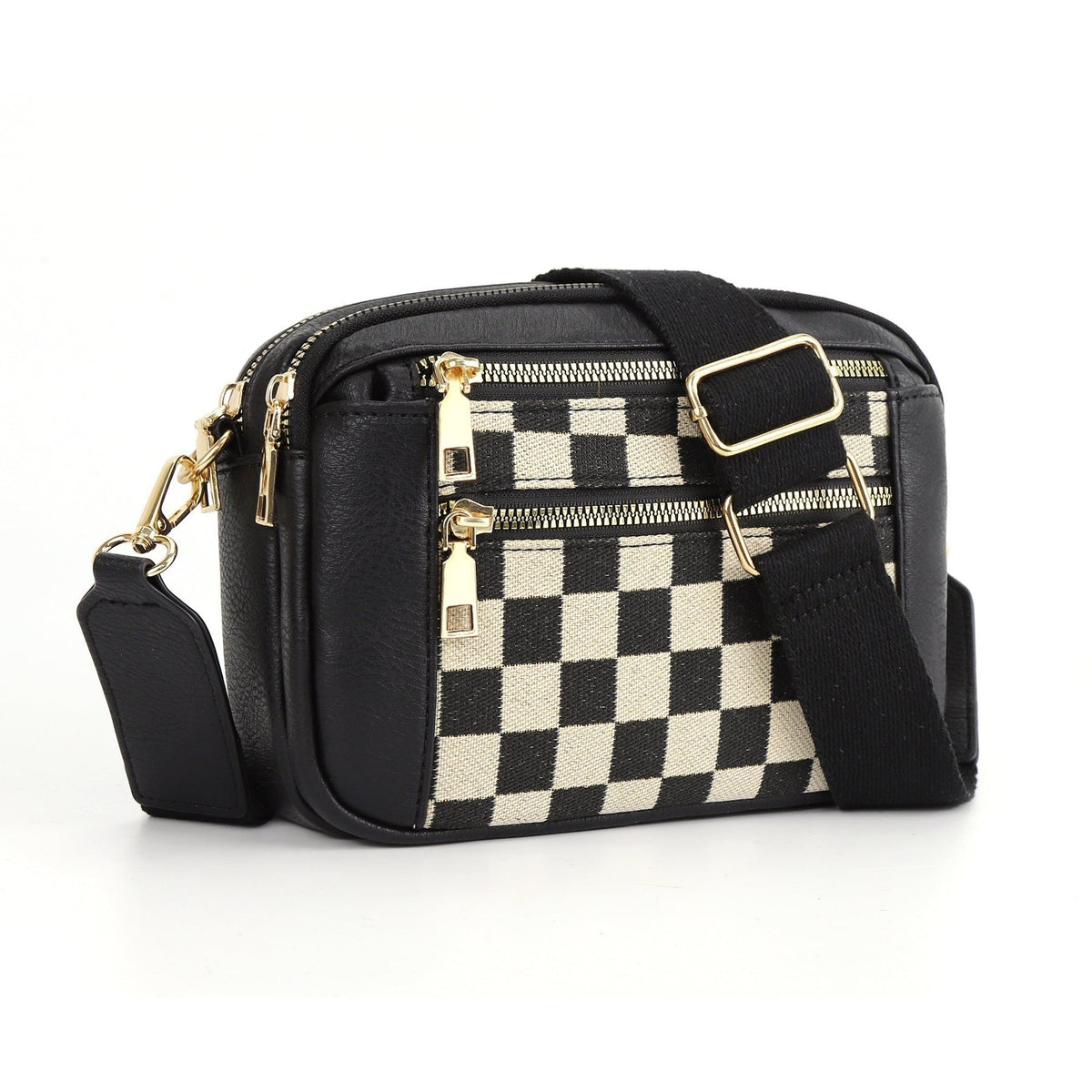 Crossbodytas met decoratieve schouderband voor dames in zwart geblokt