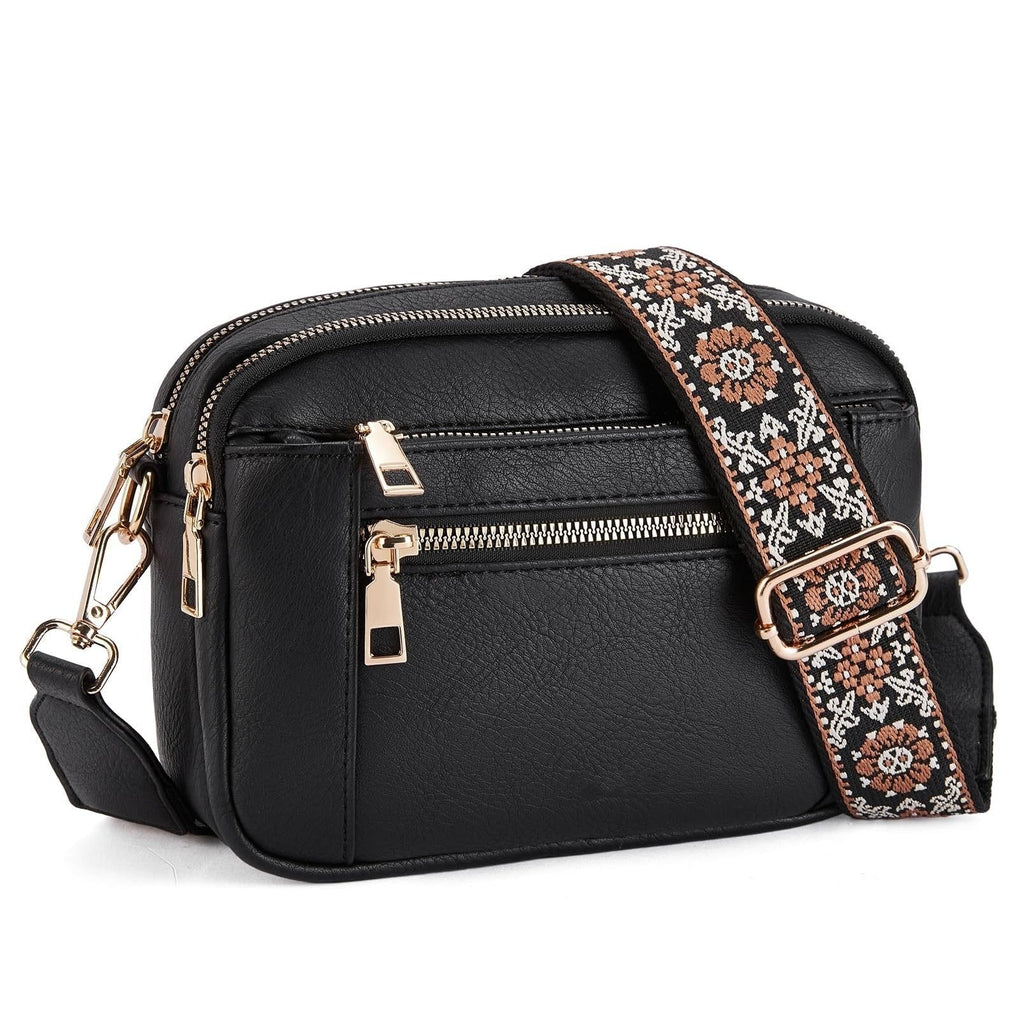 Crossbodytas met decoratieve schouderband voor dames in zwart