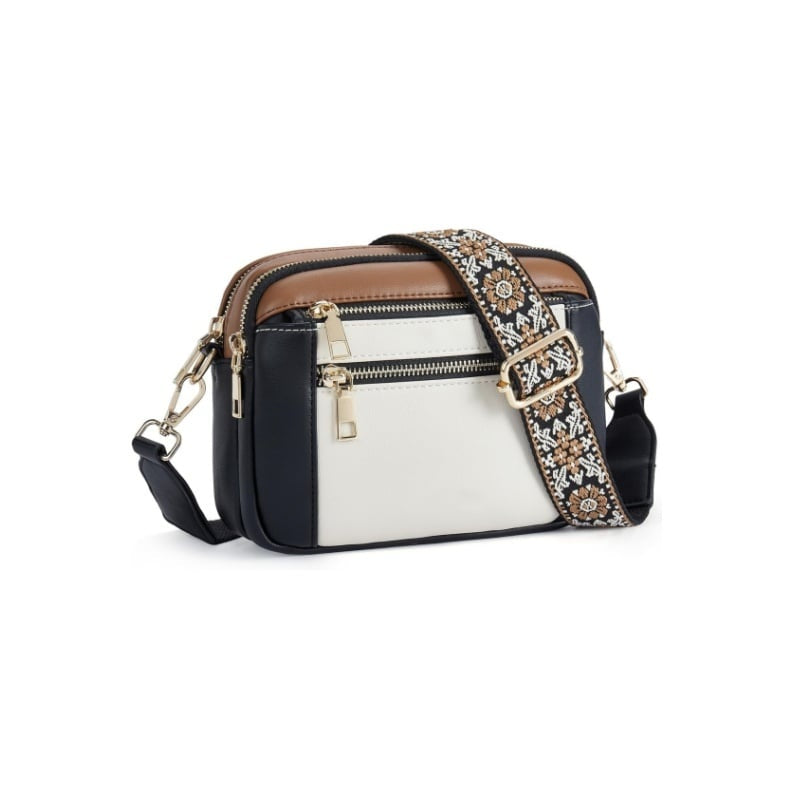 Crossbodytas met decoratieve schouderband voor dames in beige/zwart