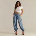 Denim harem jogger met elastische boorden voor dames in lichtblauw