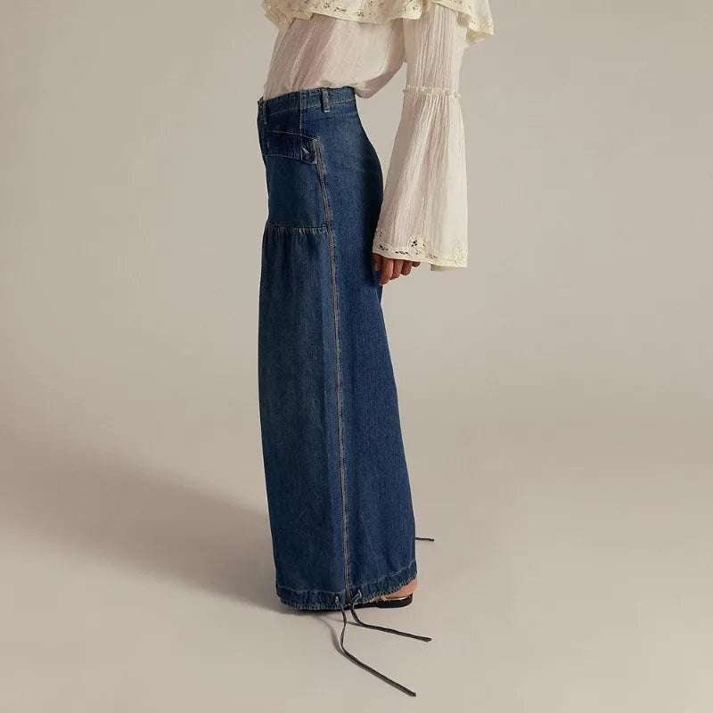 Denim harem jogger met elastische boorden voor dames