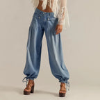 Denim harem jogger met elastische boorden voor dames