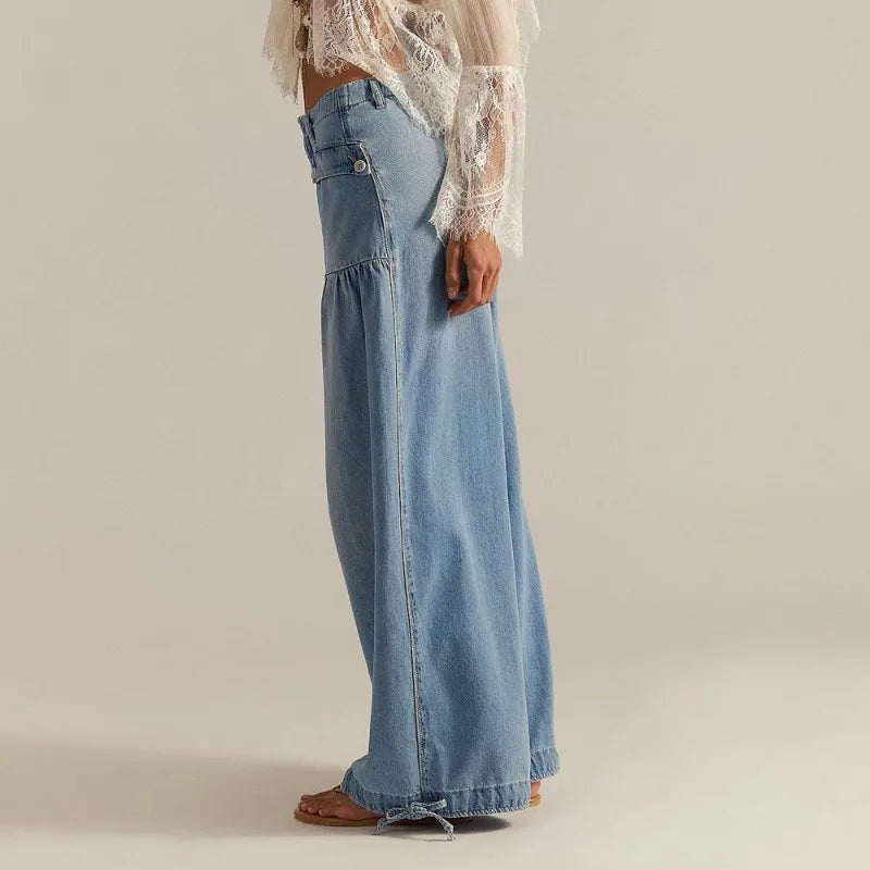 Denim harem jogger met elastische boorden voor dames
